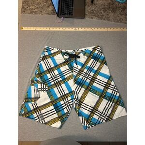 Maui and Sons Mens Plaid Board Shorts Swim Trunks Blue Yellow Black Size 34